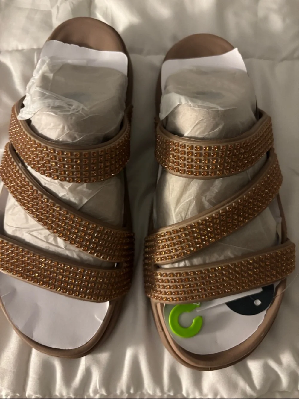 CROCS Brown Crystal-Embellished Women’s Slide Sandals - Picture 2 of 3